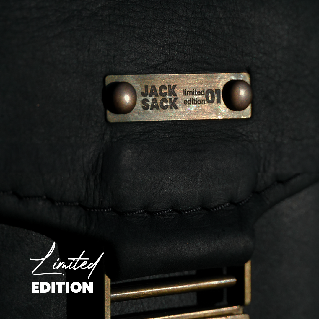 A close up of the Black Sack plate that says "JACK SACK limited edition 01"